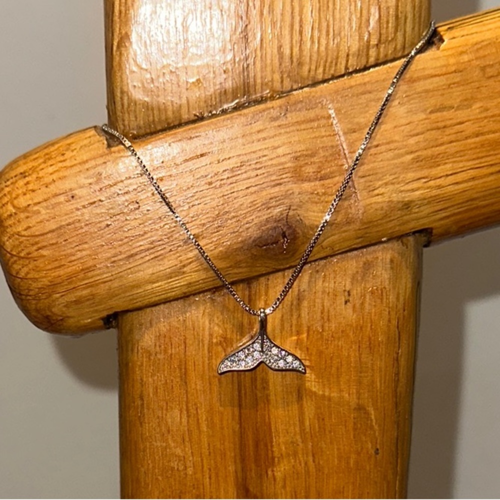 Whale Tale Crystal Necklace 18-20” Adj Chain- Ocean Cape Cod